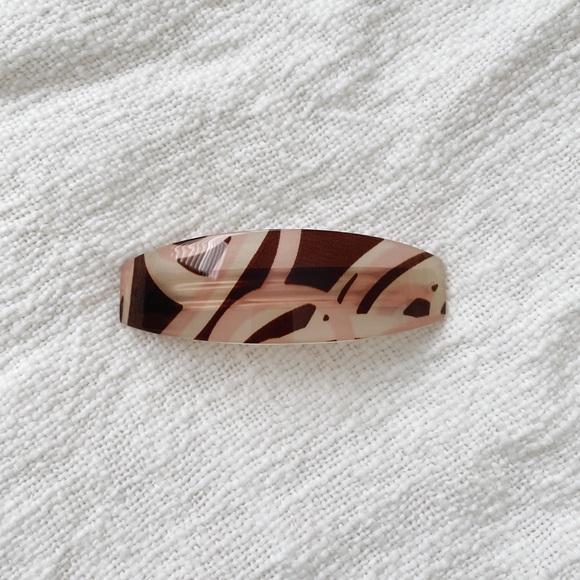 Pink & brown abstract barrette - Picture 1 of 4